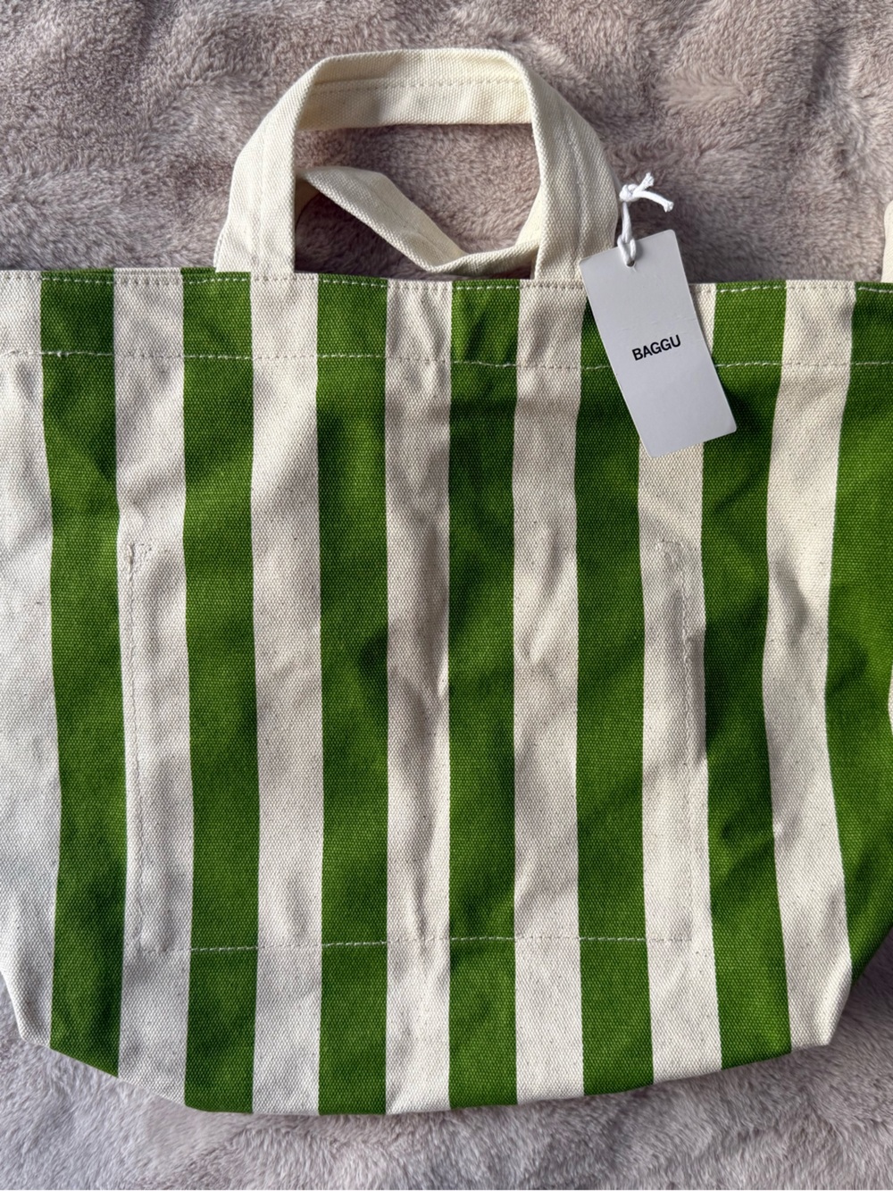 NWT BAGGU Horizontal Zip Duck Bag Green Awning Stripe - Picture 3 of 10